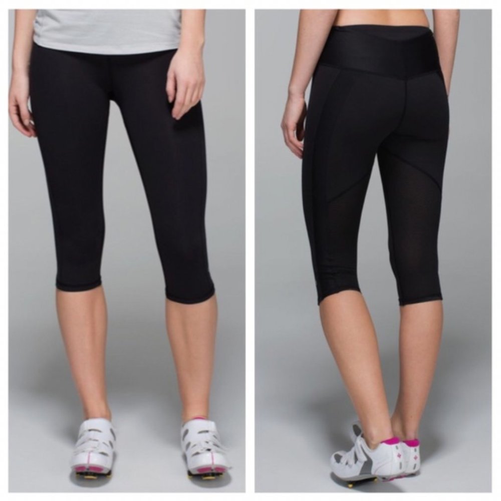 LULULEMON Black Clip-In Crop Cycling/Spin Leggings W6C68S in Black 10